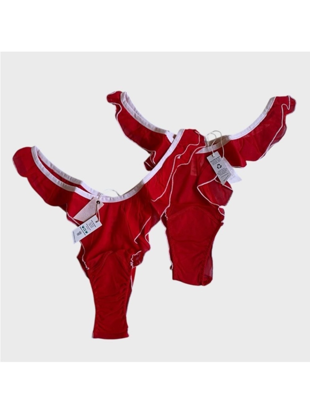 NWT Free People "Set of Two" We Are HAH Fly Girl Mesh Panty Size XL Blood Orange